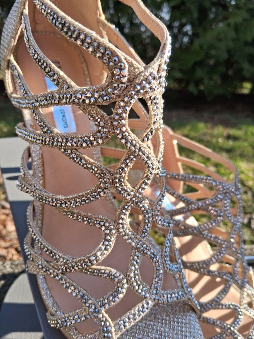 2 items = Women's Champagne Crystal Strappy Gold High Heel Sandals 7.5 and Bag - Picture 2 of 11